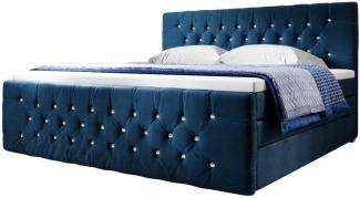 Boxspringbett Nobile mit Strass und Stauraum Blau 180x200 H3