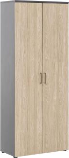 MÖBELPARTNER Hochschrank Highboard Büroschrank Anthrazit Eichehell 80,2x199,7x41