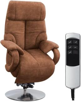 CAVADORE TV-Sessel Istanbul / Fernsehsessel mit Aufstehhilfe & elektrisch verstellbarer Relaxfunktion / 2 E-Motoren / 80 x 115 x 79 / Lederoptik: Cognac