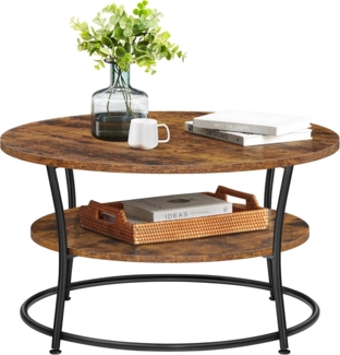 Vasagle Couchtisch rund mit Ablage, Metall/Holz Vintagebraun-schwarz, 45 x 80 x 80 cm