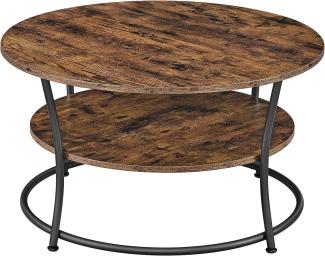 Vasagle Couchtisch rund mit Ablage, Metall/Holz Vintagebraun-schwarz, LCT80BX, 45 x 80 x 80 cm