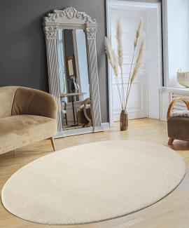 the carpet Relax Moderner Flauschiger Kurzflor Teppich, Anti-Rutsch Unterseite, Waschbar bis 30 Grad, Super Soft, Felloptik, Creme, 140x200 cm Oval