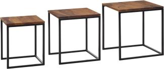 Kadima Design Beistelltisch-Set aus Sheesham Massivholz und Metall, 3 Größen, Stilvolles Trio. 40x40x42 cm