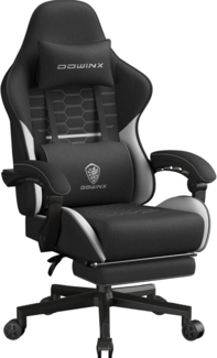 Dowinx Gaming Stuhl Tasche Frühling Kissen, Atmungsaktiver Bürostuhl aus Hochwertigem Stoff, Ergonomischer PC-Stuhl mit Kopfstütze, Drehbarer Schreibtischstuhl mit Fußstütze (Schwarz und Weiß)