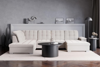 Selsey Ecksofa 330x212 cm U-Form Taupe Modular Couch Sofa Mit Schlaffunktion Ottomane Sofa Mit Stauraum/Bettkasten verstellbare Kopfstützen Wasserabweisend, Abriebfest Rechtse Seite