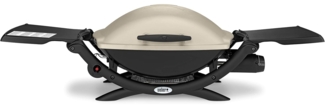 Weber Q2000 Gasgrill, 54x39 cm Grillfäche, portabler BBQ Grill, 1 Brenner, mit ausklappbaren Seitentischen, 2-geteilter porzellanemaillierter Guss-Grillrost - Titanium (53060079)
