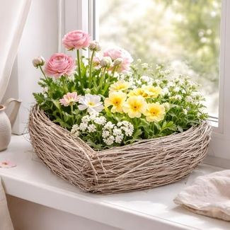 Dekoleidenschaft Pflanzschale "Herz" Weide & Reisig grau, Pflanzkorb Ø 35 cm, Blumenkorb, Pflanztopf, rustikales Pflanzgefäß in Herzform, Balkon & Gartendeko