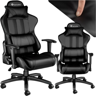 TecTake 800295 Bürostuhl Racing Gaming Stuhl ergonomisch mit Armlehnen inkl. Lordosenstütze und Nackenkissen - Diverse Farben - (schwarz schwarz | Nr. 402229)