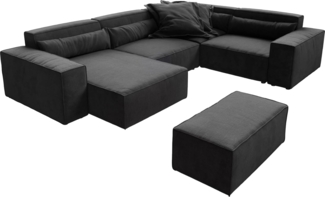 Wohnlandschaft Sirpio 300x210 cm Mikrofaser Schwarz Recamiere variabel mit Hocker