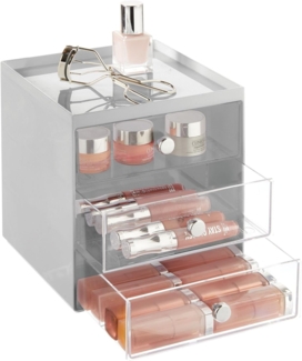 Organizer stapelbare Aufbewahrungsbox mit 3 Schubladen mDesign transparent/grau
