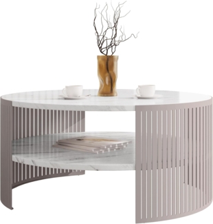 Couchtisch Fahugin Cashmere, Beine und Seiten aus Stahl (Farbe: Cashmere / Bianco Marmor)