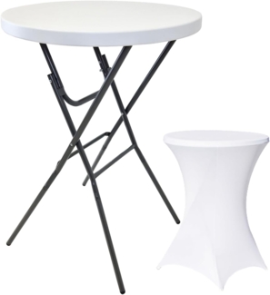 TRUTZHOLM Stehtisch Ø 80cm wahlweise mit Husse Bistrotisch Partytisch Klapptisch Biertisch + Decke (Stehtisch inkl. Husse weiß)
