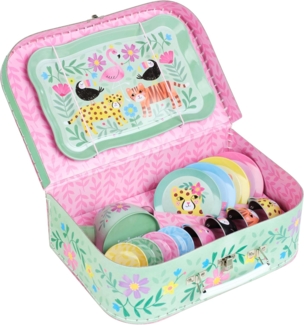 Zinn Teeservice Für Mädchen Tragetasche Kindergeschirr Spielküche 15teilig: Grn Safari