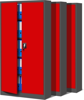 Jan Nowak 3er Set Aktenschrank C001 Metallschrank Stahlschrank Werkzeugschrank Büroschrank Lagerschrank Universalschrank Pulverbeschichtung Flügeltüren 185 x 90 x 40 cm (anthrazit/rot)