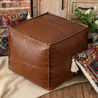 WWZ MLUPODY Pouf Ungefüllter handgefertigter PU Kunstlederkissenbezug, Ottomane,Leder Pouf, Sitzsack Leder, Fußschemel, Lagerung der Alte Kleidung (Leer und braun)