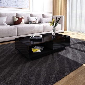 Moderner Couchtisch mit 1 Schublade & Offenem Gehäuse All Hochglanz Kaffeetisch Couchtisch Rechteck Wohnzimmermöbel 95 x 55 x 31 cm - Schwarz
