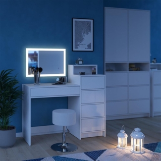 Schminktisch Naara Weiß 110.5 cm mit LED-Spiegel und Hocker Vicco
