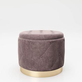 PLAYBOY - Pouf "LIZ" gepolsterter Sitzhocker mit Stauraum, Samtstoff in Rosa und Chesterfield-Optik, goldener Metallfuss, Retro-Design