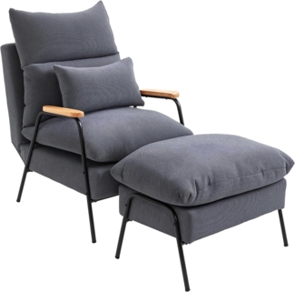 HOMCOM Relaxsessel Sessel, Polsterstuhl, inkl. Kissen, 68 cm x 91.5 cm x 88 cm, Grau (Relaxsessel, 2-St, Ohrensessel), für Schlafzimmer, Wohnzimmer