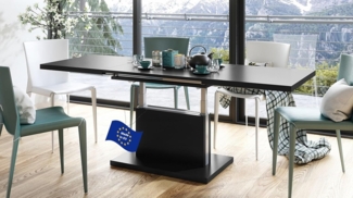 Mazzoni Couchtisch Aston Schwarz Matt stufenlos höhenverstellbar ausziehbar 120 bis 200cm, Funktionstisch, Wohnzimmertisch, Tisch, Esstisch, Sofatisch