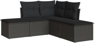 vidaXL 5-tlg. Garten-Sofagarnitur mit Kissen Schwarz Poly Rattan 3217715