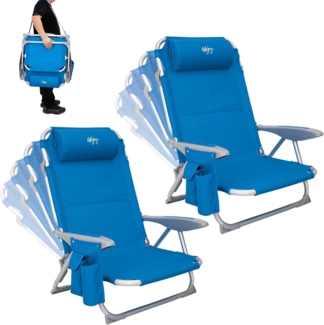 #WEJOY Strandstuhl klappstuhl Camping tragbar Stark stabil Campingstuhl Lay Flat Chair verstellbare Rückenlehne, mit Kopfstütze, Armlehnen