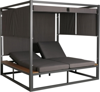 Aluminium Lounge-Gartenliege HWC-M63, XL Sonnenliege Bali-Liege Doppelliege Outdoor-Bett, 10cm-Polster ~ dunkelgrau