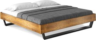 Möbel-Eins CURBY Kufenbett ohne Kopfteil, Material Massivholz, rustikale Altholzoptik, Fichte, Kufen schwarz vintage 140x200 cm