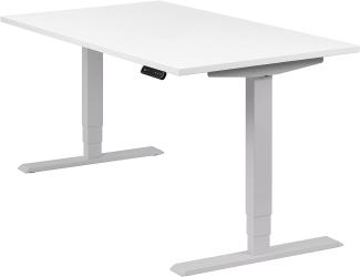 boho office® homedesk - elektrisch stufenlos höhenverstellbares Tischgestell in Silber mit Memoryfunktion, inkl. Tischplatte in 140x80 cm in Weiß