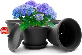 BigDean 4 Stück Blumentopf mit Untersetzer rund ø 30 cm Anthrazit – wetterfester Pflanzkübel Made in Europe