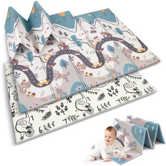 NUKIDO Baby-Schaumstoffmatte Doppelseitig Niedlich Buntes Design zum Spielen Krabbeln Ideal als Geschenk Rollbar Dicke 1 cm Größe 200x150 cm NK-341