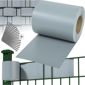 tectake® Sichtschutzfolie, Sichtschutzstreifen mit Befestigungsclips, Windschutz, Sonnenschutz, Sichtschutzmatte für Balkon, Garten, Terrasse, für Stabmattenzaun und Zaunelemente - 70 m, grau