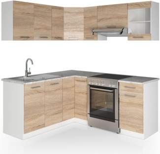 Eckküche Rick Sonoma/Weiß 190 x 60 cm , AP Marmor Vicco