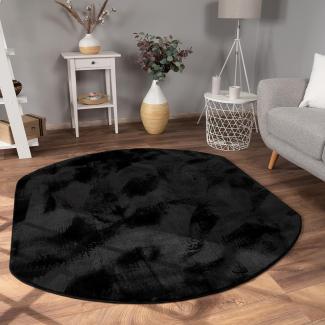 Paco Home Hochflor Teppich Wohnzimmer Flauschig Fellteppich Kunstfell Plüsch Shaggy Weich Fellimitat, Grösse:150x170 cm Oval, Farbe:Schwarz