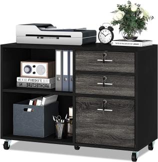 YITAHOME 3 Schubladen Mobiler Aktenschrank für A4, Briefgröße Dokumente, Holz Seitlicher Aufbewahrungsschrank, Home Office Drucker Tisch mit offenen Fächern, Unter Schreibtisch Aktenschrank, Schwarz