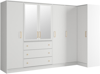 Vente-unique - Eckkleiderschrank mit 6 Türen & 3 Schubladen - Mit Spiegel - 311 cm - Weiß - LIZANDRO
