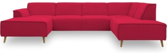 DOMO Collection Jules Wohnlandschaft, Skandinavisches Sofa mit Federkern, Couch in U-Form, rot, 159 x 333 x 191 cm