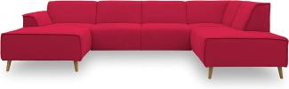 DOMO Collection Jules Wohnlandschaft, Skandinavisches Sofa mit Federkern, Couch in U-Form, rot, 159 x 333 x 191 cm