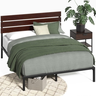Zinus Figari Plattformbett 31 cm aus Bambus und Metall mit Lattenrost | Lattenrost aus Stahl | Einfache Montage | 160x200 cm | Kaffeebohnen
