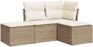 vidaXL 4-tlg. Garten-Sofagarnitur mit Kissen Beige Poly Rattan 3217478