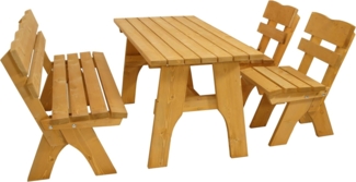 TPFGarden 4-teilige Garnitur DRIEBURG aus Kiefer massiv 35mm Garnitur: 2x Stuhl, 1x Bank 3-sitzer, 1x Tisch 70x150 cm rechteckig Holz