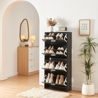 Schuhschrank Sykkylven 134 x 60 x 24 cm mit 4 Klappen Schwarz [en. casa]