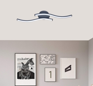 TRANGO LED Deckenleuchte, 3159B Design LED Deckenleuchte Serie *WAVE* 2 Flammen Leuchtenarm in Wellenform - Deckenlampe - Wandlampe 2x5 Watt LED Modul - 2x500 Lumen, 3000K warmweiß in modern & chic Anthrazit Schwarz