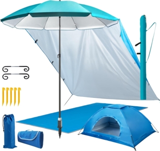 4smile Sonnenschirm 6er-Set in Türkis, Ø 200 cm, Sonnenschirm Strand, praktische Strandmuschel(2x1,5 m), Schirmständer Erdspieß, Sonnensegel Strand, leichte Stranddecke(2x2 m), Schirmhülle