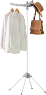 SONGMICS Wäscheständer, Standtrockner, 3 drehbare Arme für Kleiderbügel, 4 Beine, klappbar, für Innenbereich, Edelstahl, für Kleidung und Socken, 150 cm hoch, grau-weiß