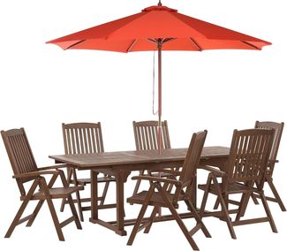 Gartentisch Set AMANTEA Akazienholz 160 220x90x74 cm Rot