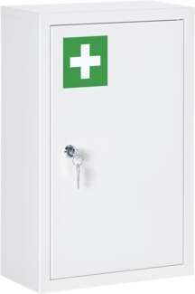 Kleankin Medizinschrank Medikamentenschrank, Wandschrank mit 3 Fächern, 2 Schlüsseln (Hängeschrank, 1-St, Apothekerschrank) für Wohnzimmer, Weiß