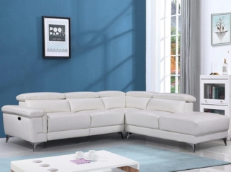 Vente-unique - Relaxsofa Ecksofa Leder elektrisch - Ecke Rechts - Elfenbein - PASCALINE
