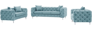 Vente-unique - Chesterfield-Sofa 3-Sitzer, 2-Sitzer & Chesterfield-Sessel - Samt - Pastellblau - EDWINA