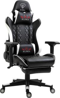 Gaming Stuhl Chair Racing mit Fußstütze und ergonomsichen 4D-Armlehnen Schwarz/Weiß